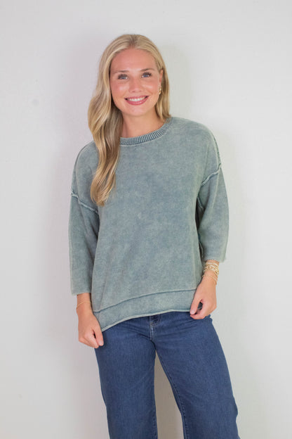  Allison Washed Boxy Sweater, Ash Jade