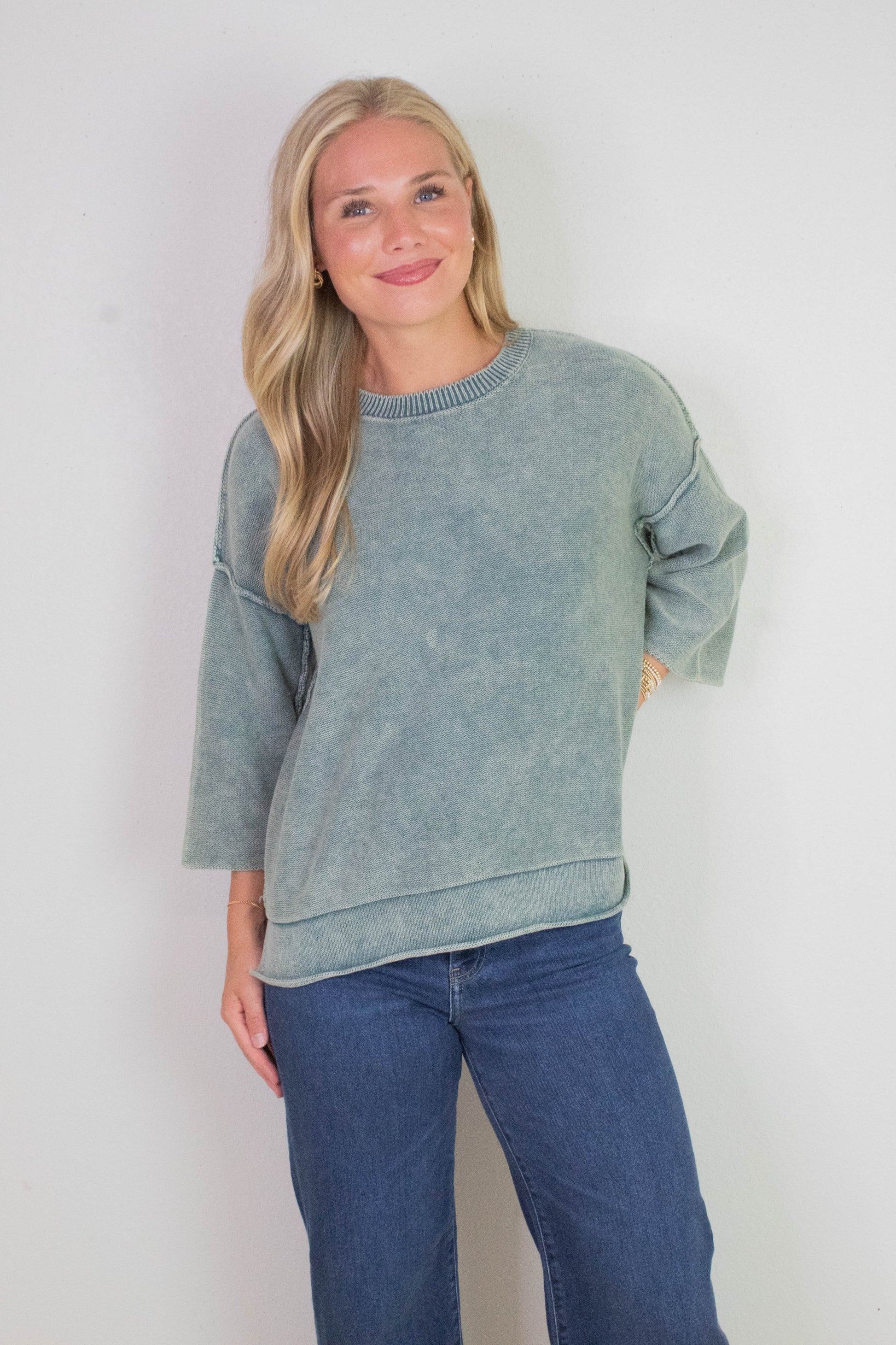  Allison Washed Boxy Sweater, Ash Jade