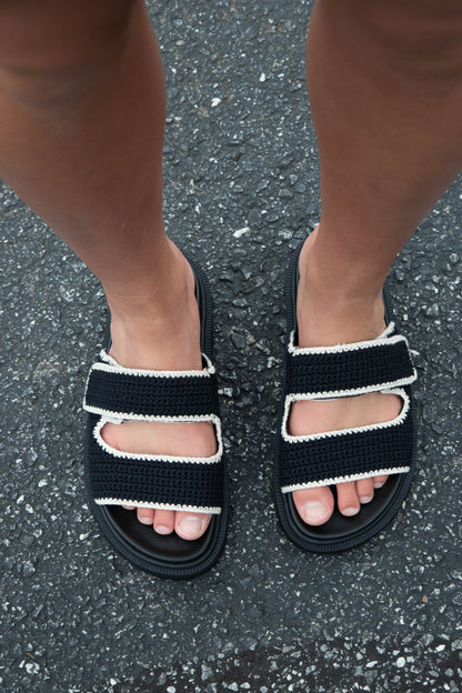  Gabri Crocheted Double Strap Sandal, Black/Cream