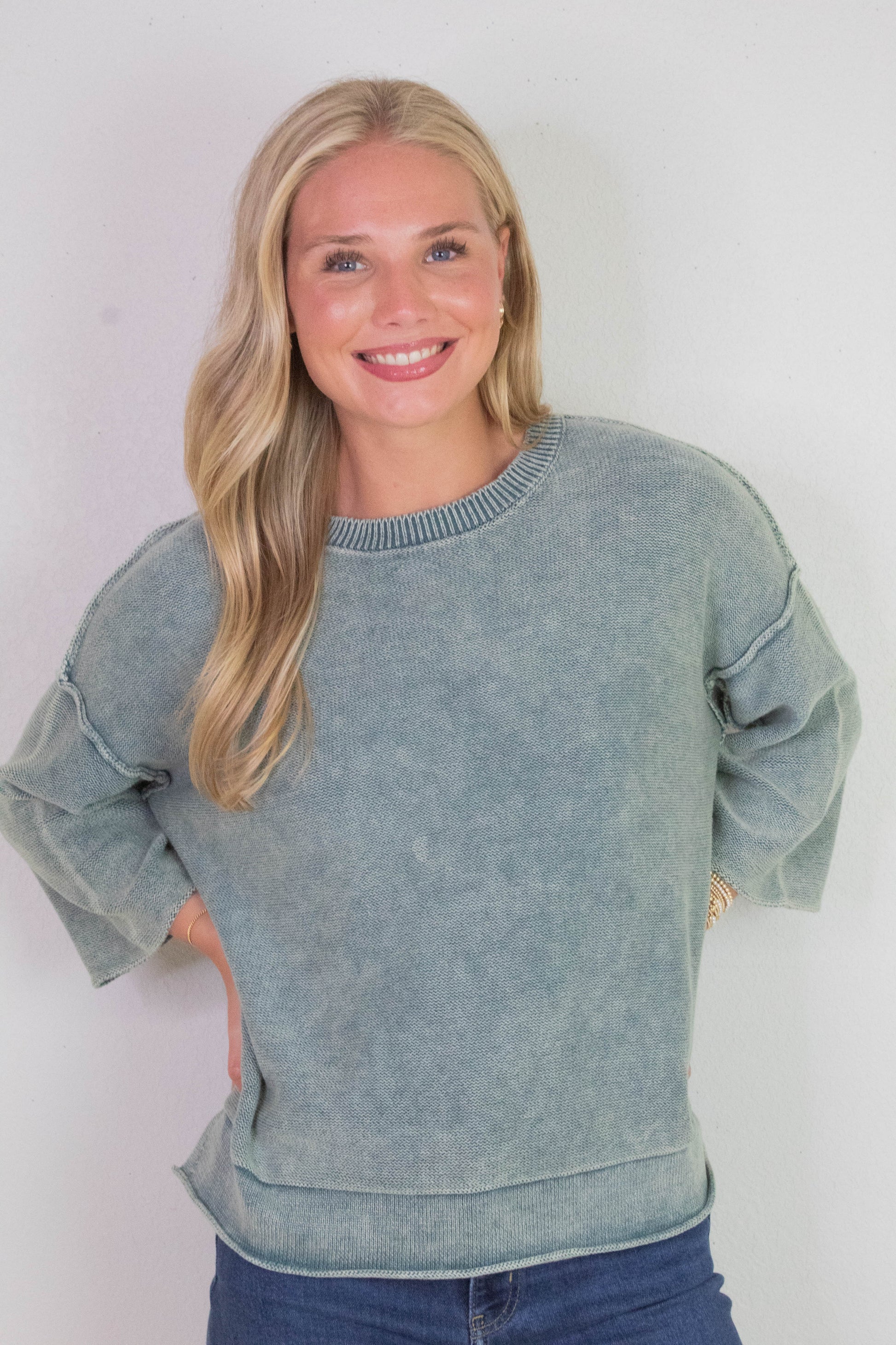  Allison Washed Boxy Sweater, Ash Jade