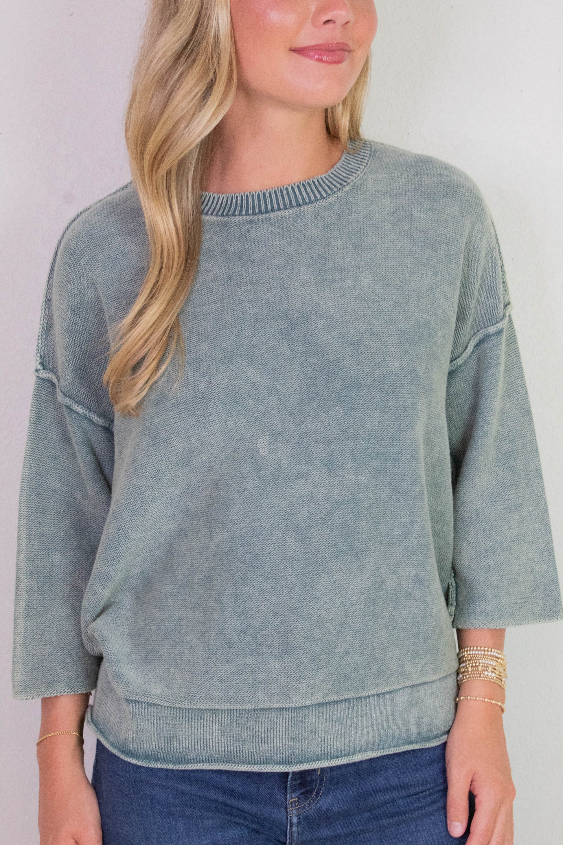  Allison Washed Boxy Sweater, Ash Jade