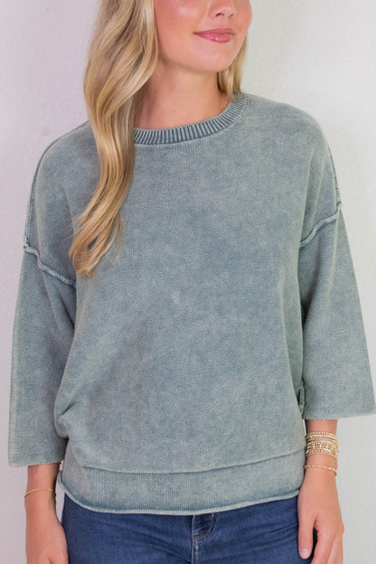  Allison Washed Boxy Sweater, Ash Jade