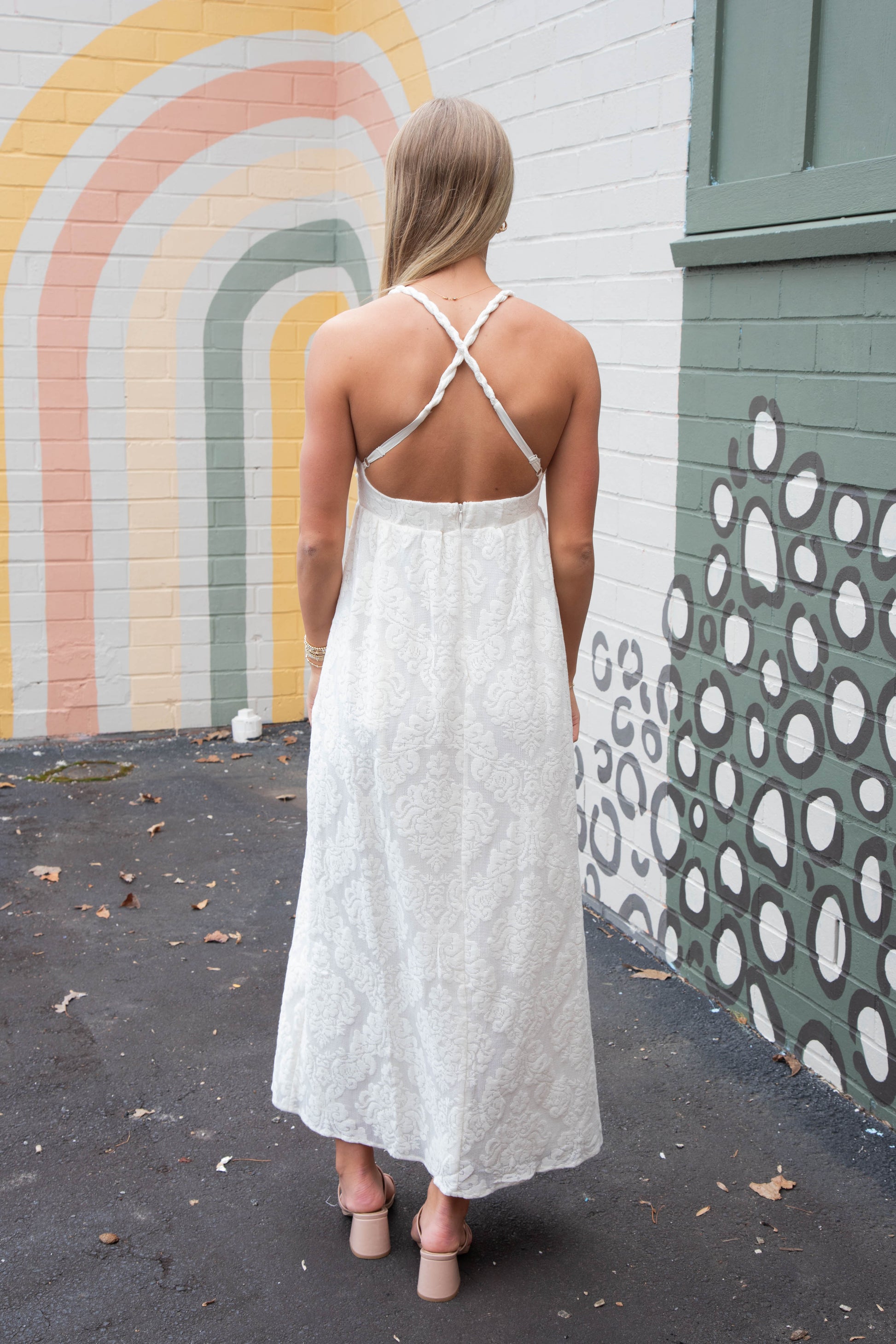  Dahlia Braided Cross Back Detail Dress, Natural