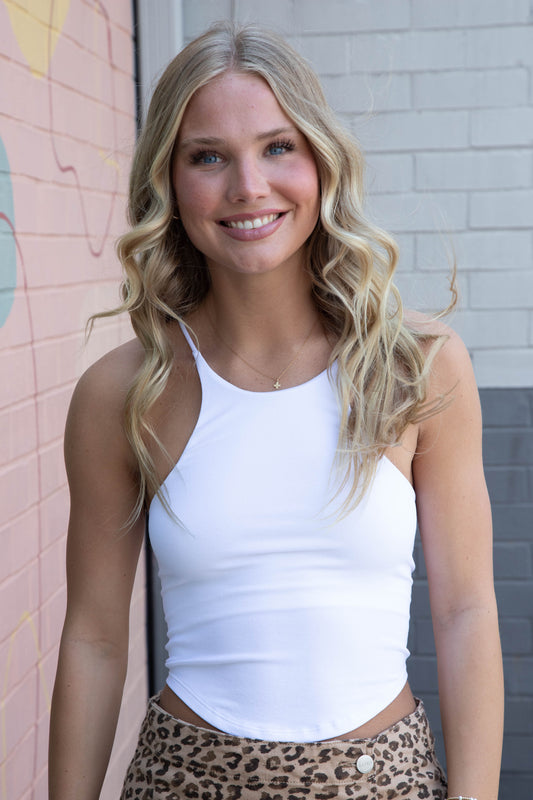  Shiloh Round Hem Racer Cami, White