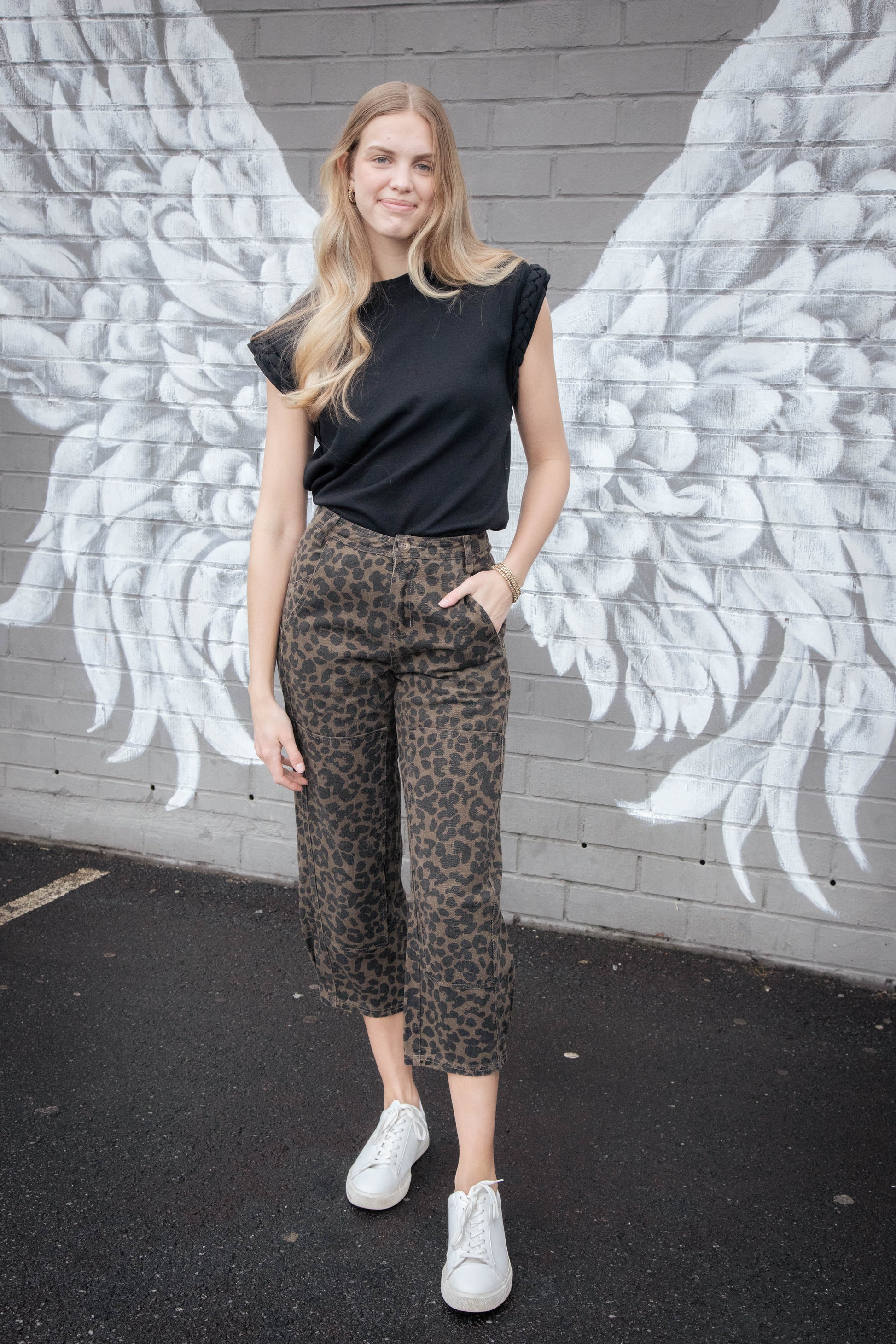  Aurelie Twill Barrel Pants, Mocha Leopard
