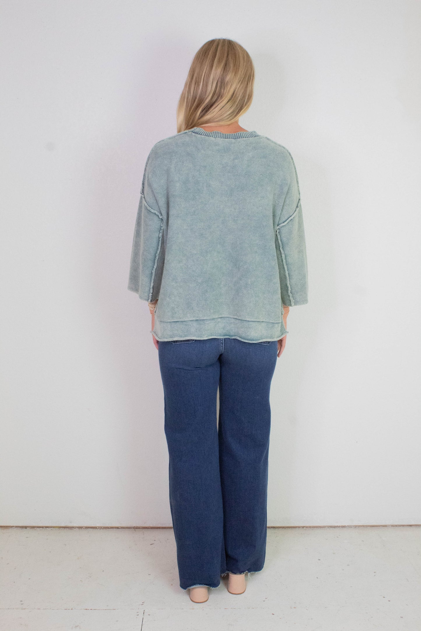  Allison Washed Boxy Sweater, Ash Jade