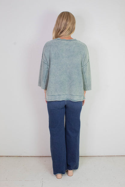  Allison Washed Boxy Sweater, Ash Jade