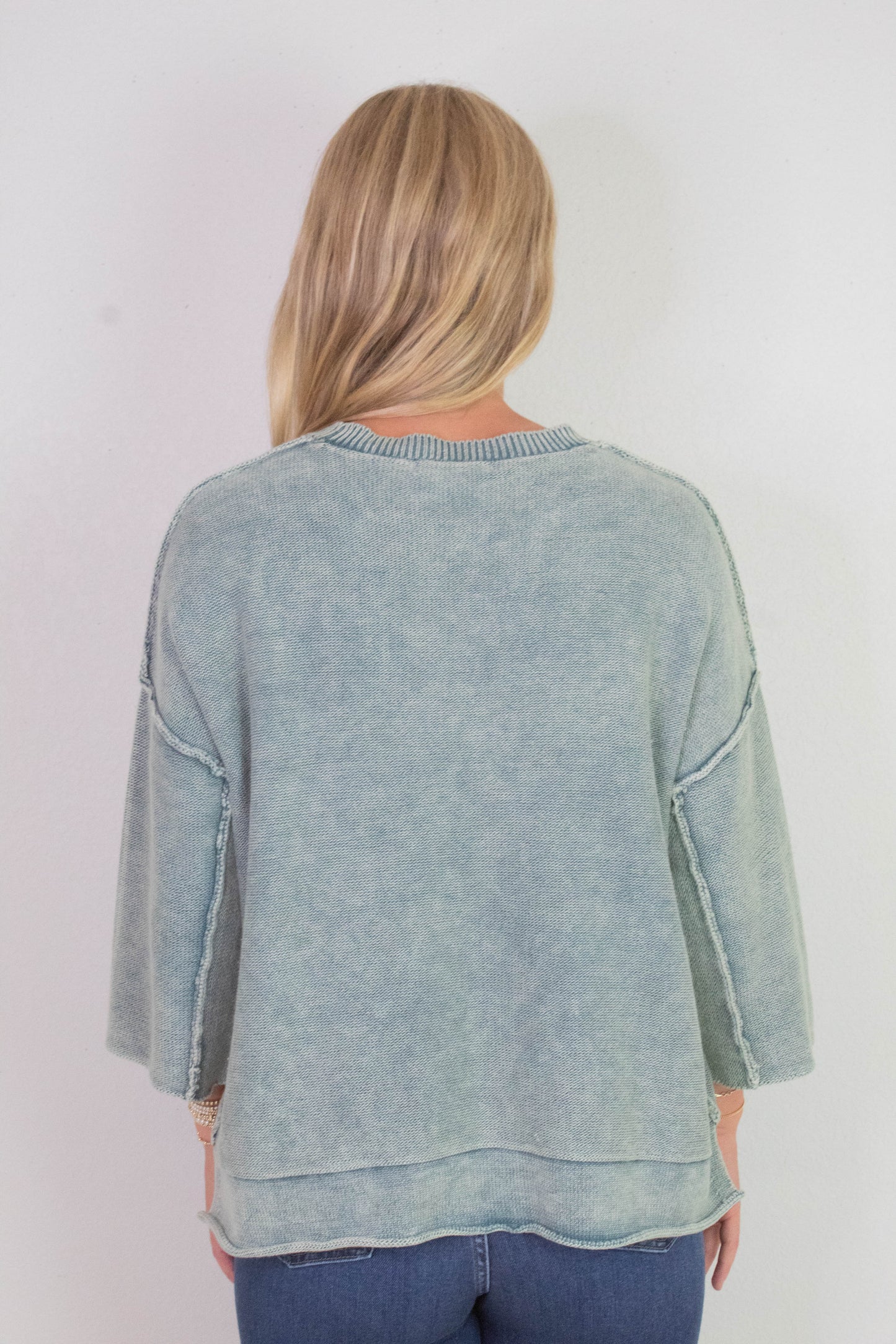  Allison Washed Boxy Sweater, Ash Jade