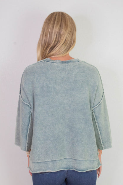  Allison Washed Boxy Sweater, Ash Jade