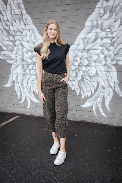  Aurelie Twill Barrel Pants, Mocha Leopard
