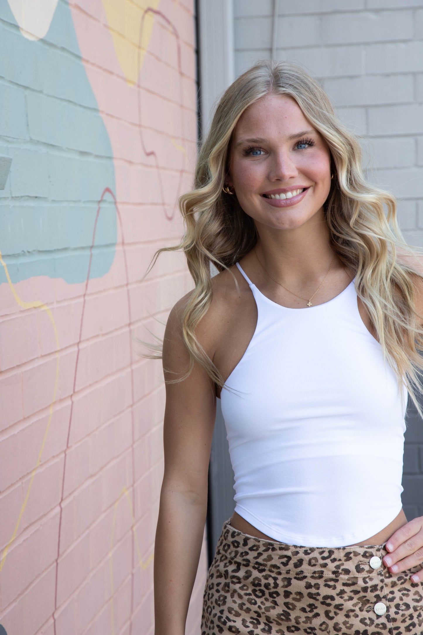  Shiloh Round Hem Racer Cami, White