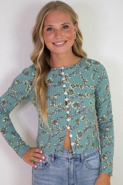  Tilly Printed Cardigan, Mineral Blue Combo | Free People
