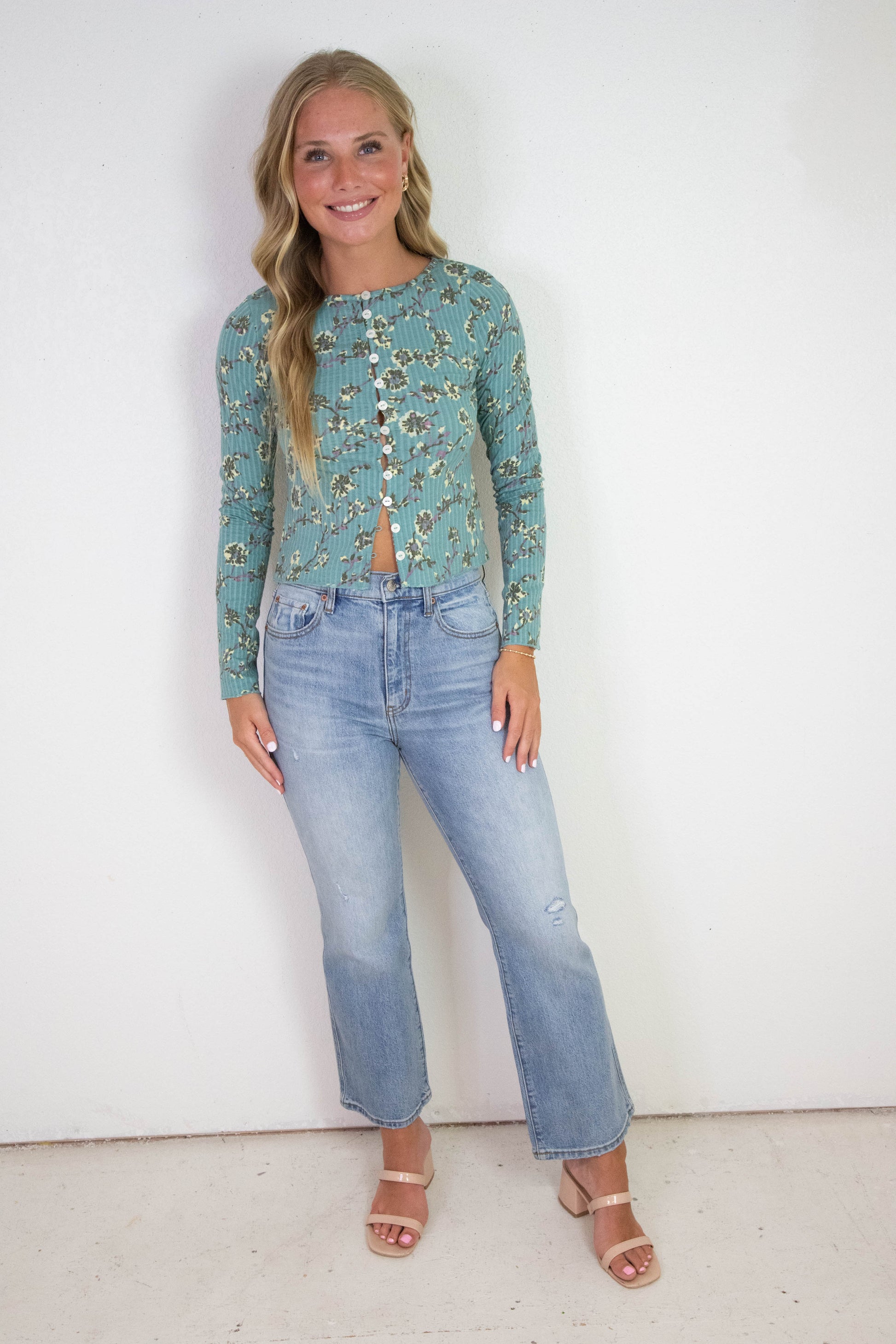  Tilly Printed Cardigan, Mineral Blue Combo | Free People