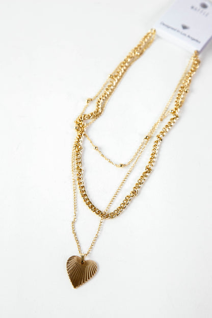  Lora Ridged Heart Pendant Necklace, Gold