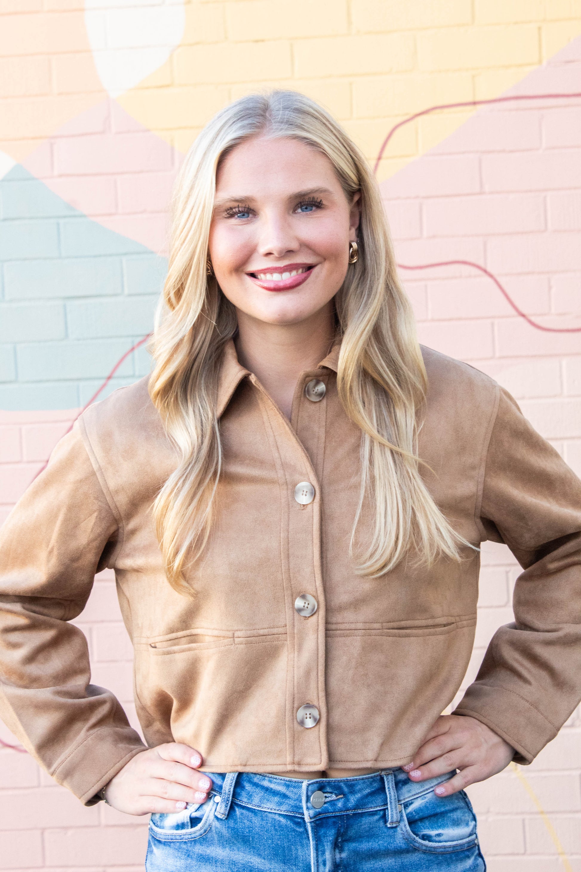  Cleo Suede Collared Jacket, Camel