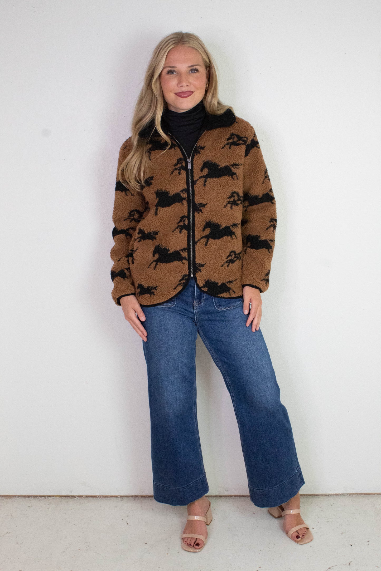  Joline Sherpa Zip Front Jacket, Horse Black | RD Style