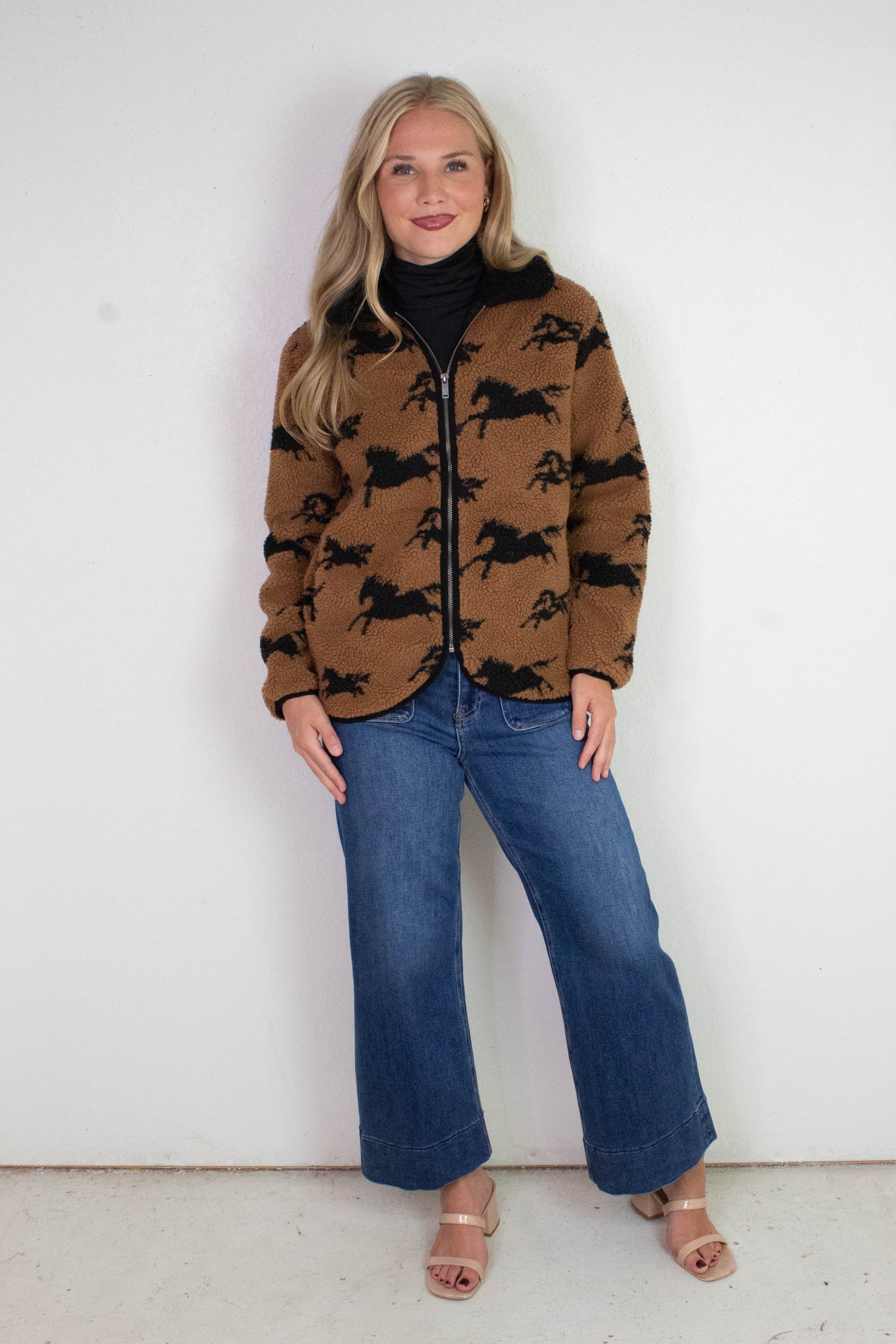 Joline Sherpa Zip Front Jacket, Horse Black | RD Style