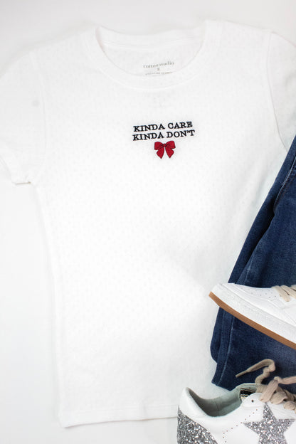  Kinda Care Kinda Don't Pointelle Baby Tee, Off White