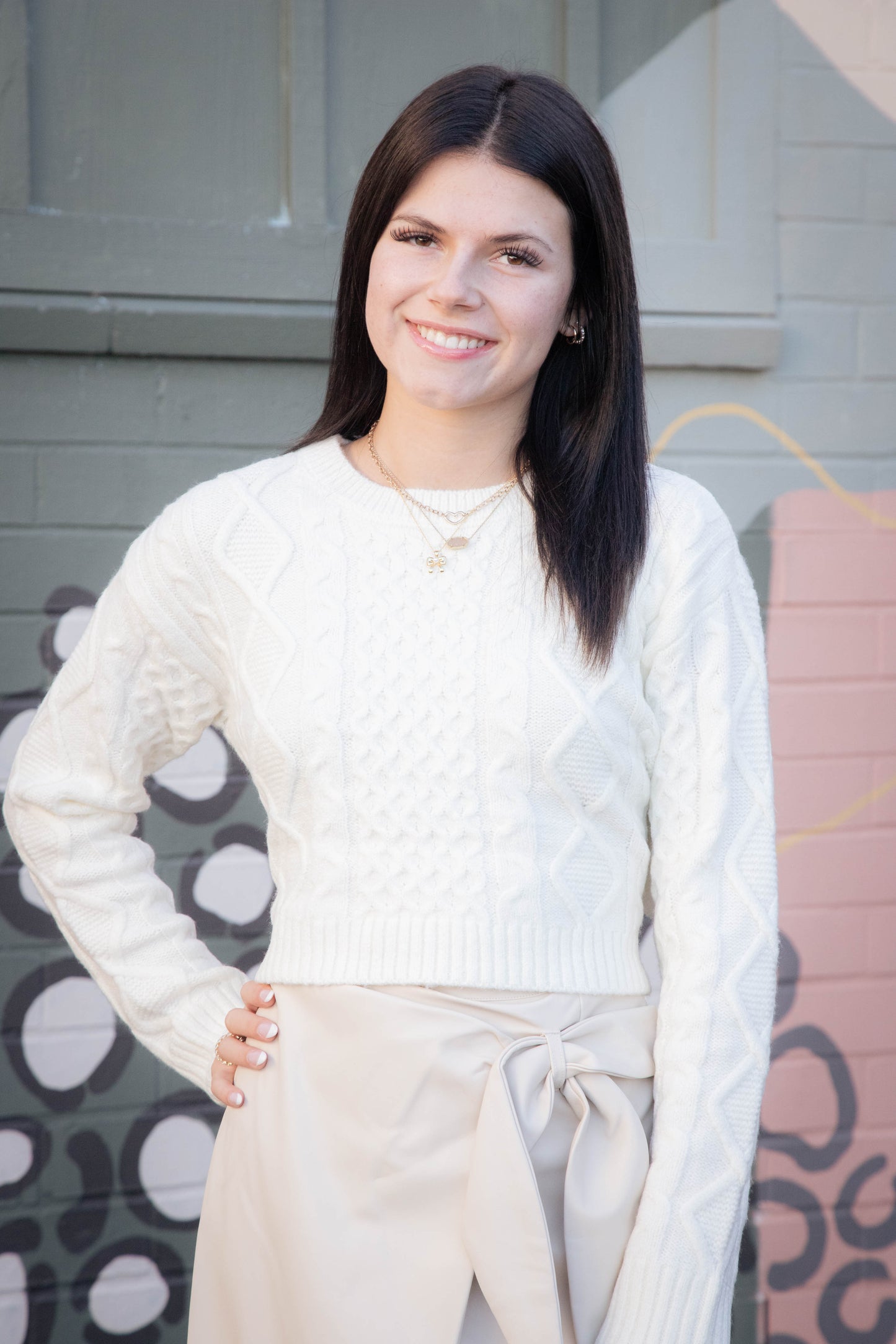  Kessie Cable Knit Sweater, Whisper White | Steve Madden