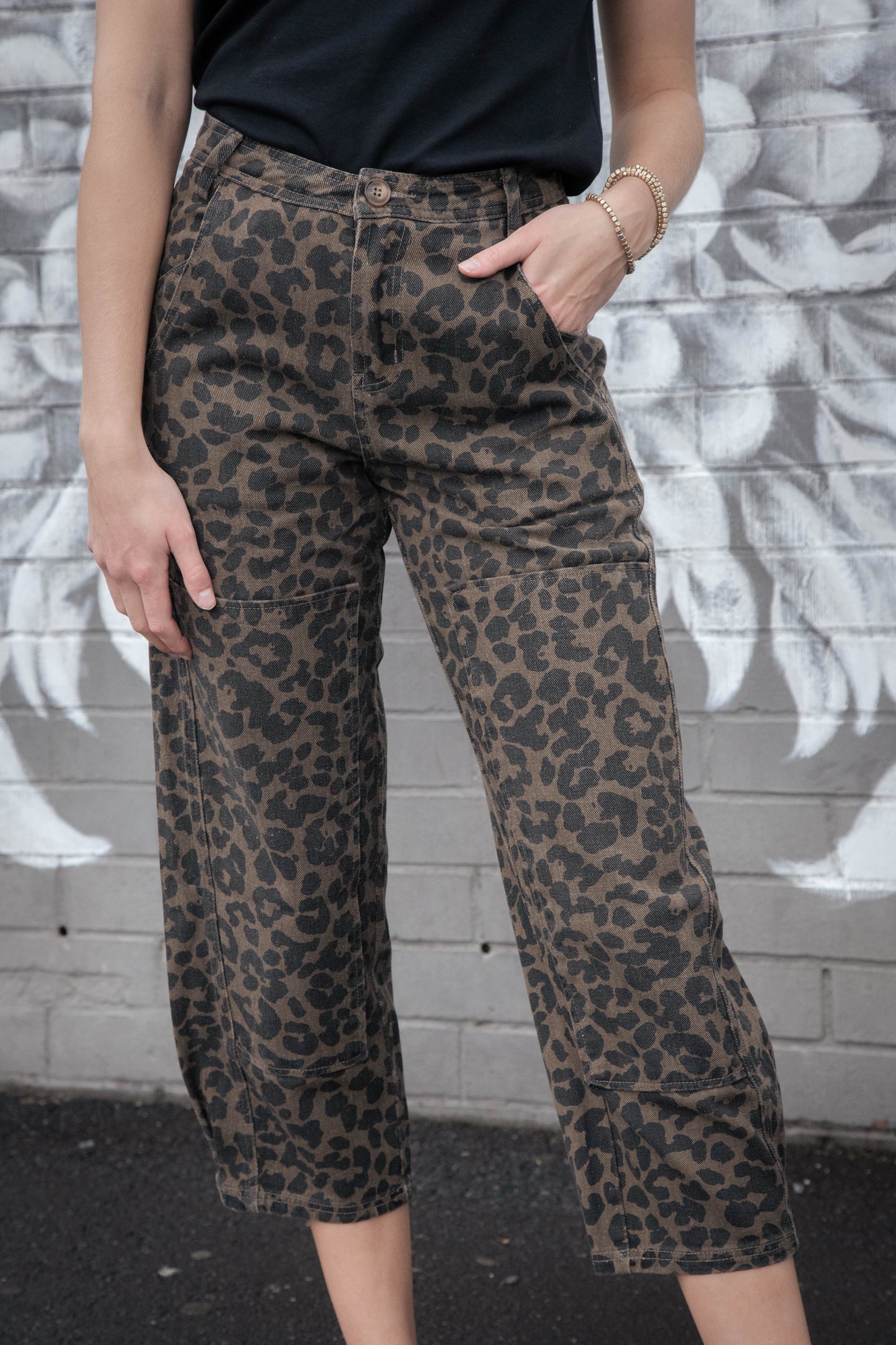  Aurelie Twill Barrel Pants, Mocha Leopard