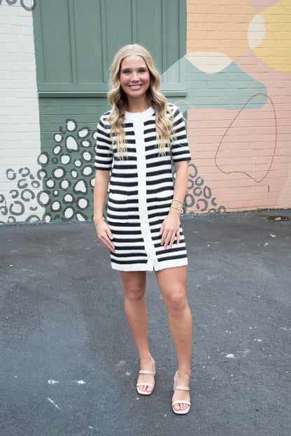  Ayla Button Front Knitted Dress, Chalk/Black | Sanctuary