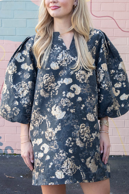  Gemma Floral Jacquard Shift Dress, Black