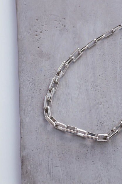  Rhodium Link Necklace, Silver
