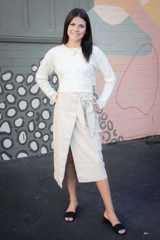  Navia Faux Leather Wrap Skirt, Bone | Steve Madden
