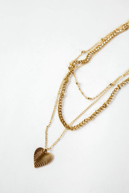  Lora Ridged Heart Pendant Necklace, Gold
