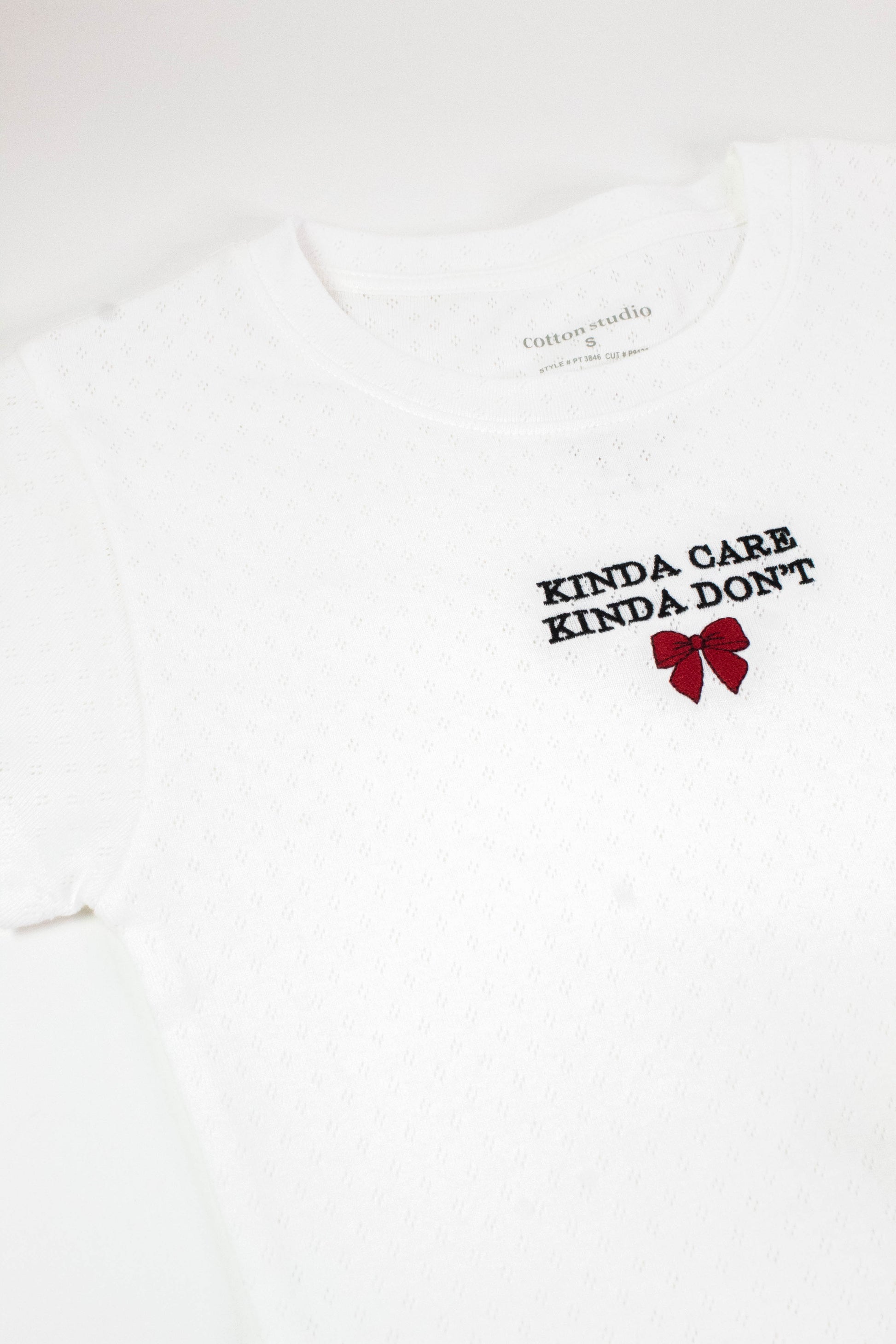  Kinda Care Kinda Don't Pointelle Baby Tee, Off White