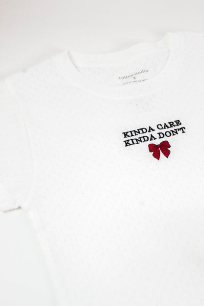  Kinda Care Kinda Don't Pointelle Baby Tee, Off White
