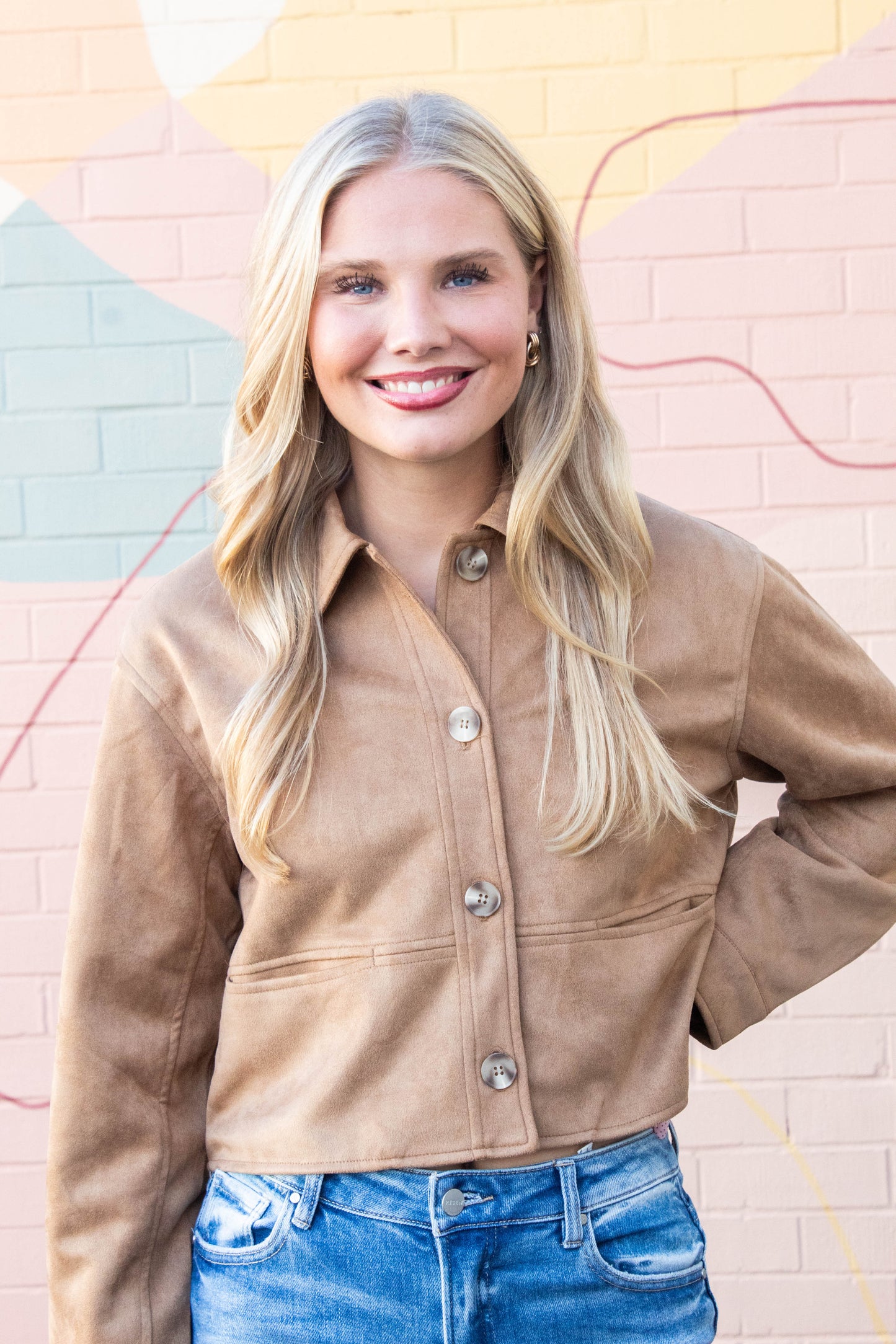  Cleo Suede Collared Jacket, Camel