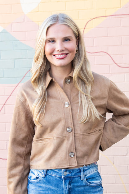  Cleo Suede Collared Jacket, Camel