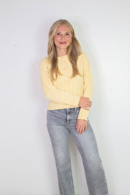  Josephine Cable Knit Boxy Cardigan, Butter