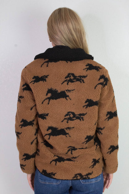  Joline Sherpa Zip Front Jacket, Horse Black | RD Style