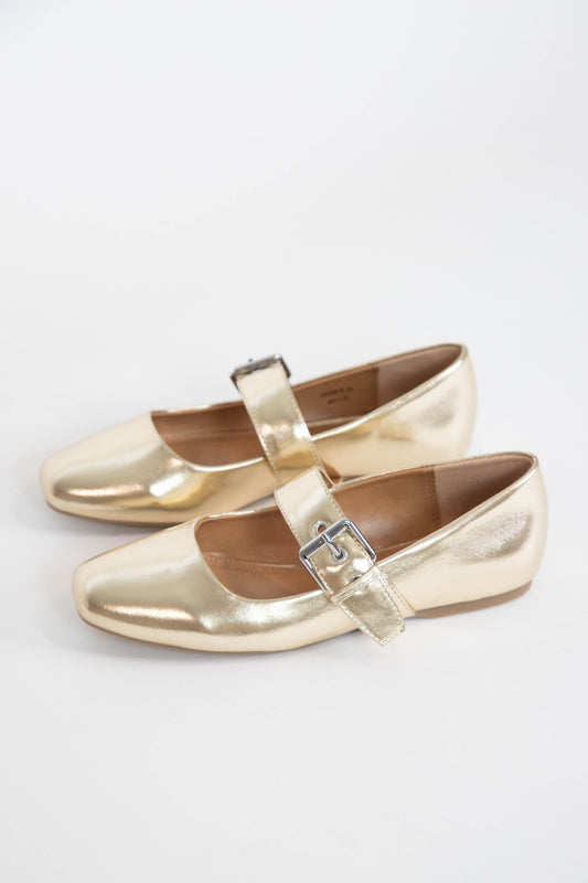  Mellie Buckle Mary Jane Flat, Gold | DV By Dolce Vita