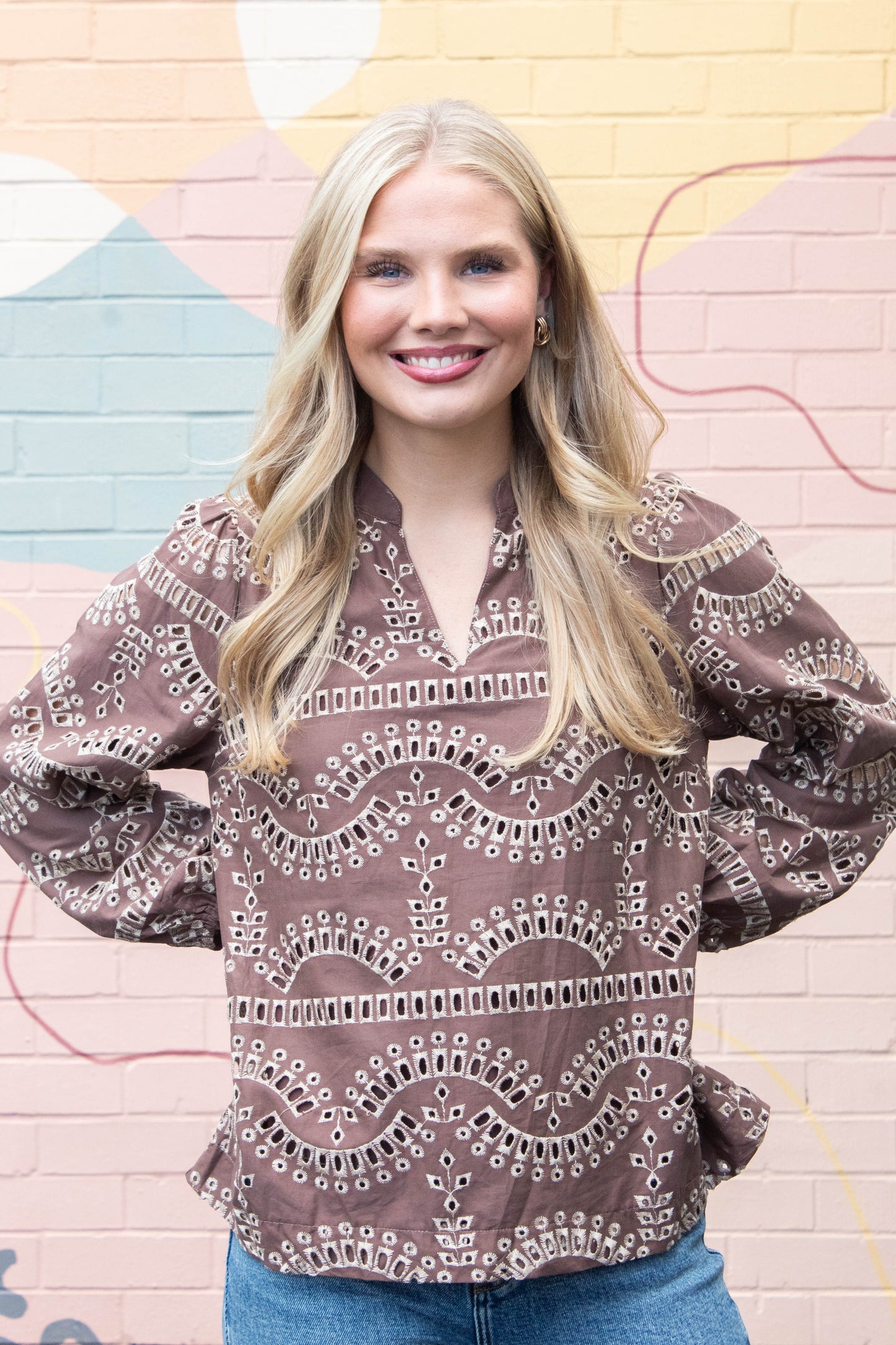  Daphne Eyelet Embroidered Blouse, Mocha