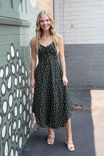  Halle Ditsy Floral Sleeveless Midi Dress, Black
