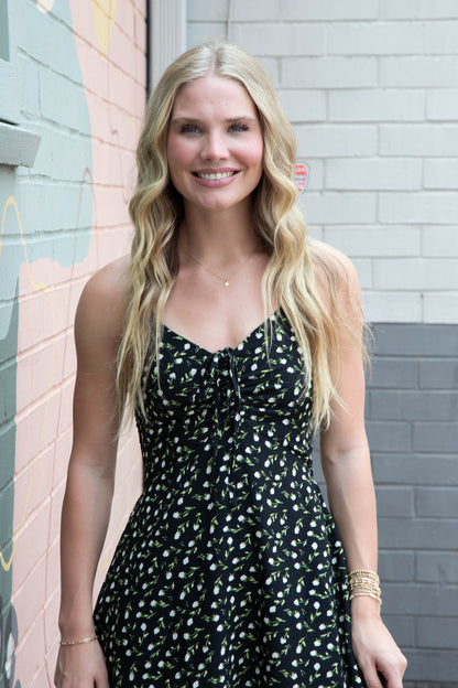  Halle Ditsy Floral Sleeveless Midi Dress, Black
