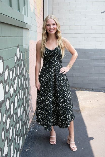 Halle Ditsy Floral Sleeveless Midi Dress, Black