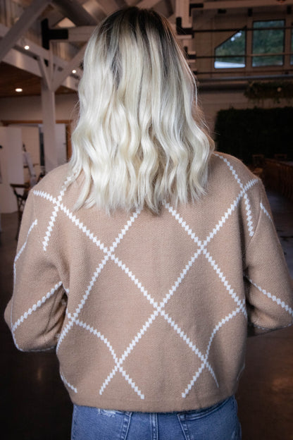  Argyle Thick Knit Cardigan, Brown/Ivory