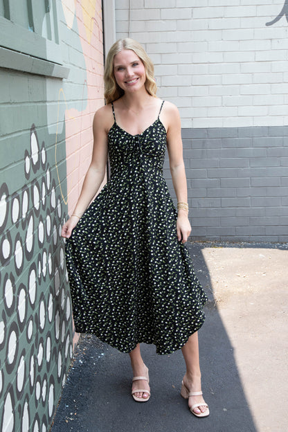  Halle Ditsy Floral Sleeveless Midi Dress, Black