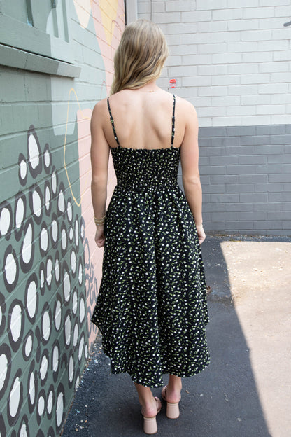  Halle Ditsy Floral Sleeveless Midi Dress, Black