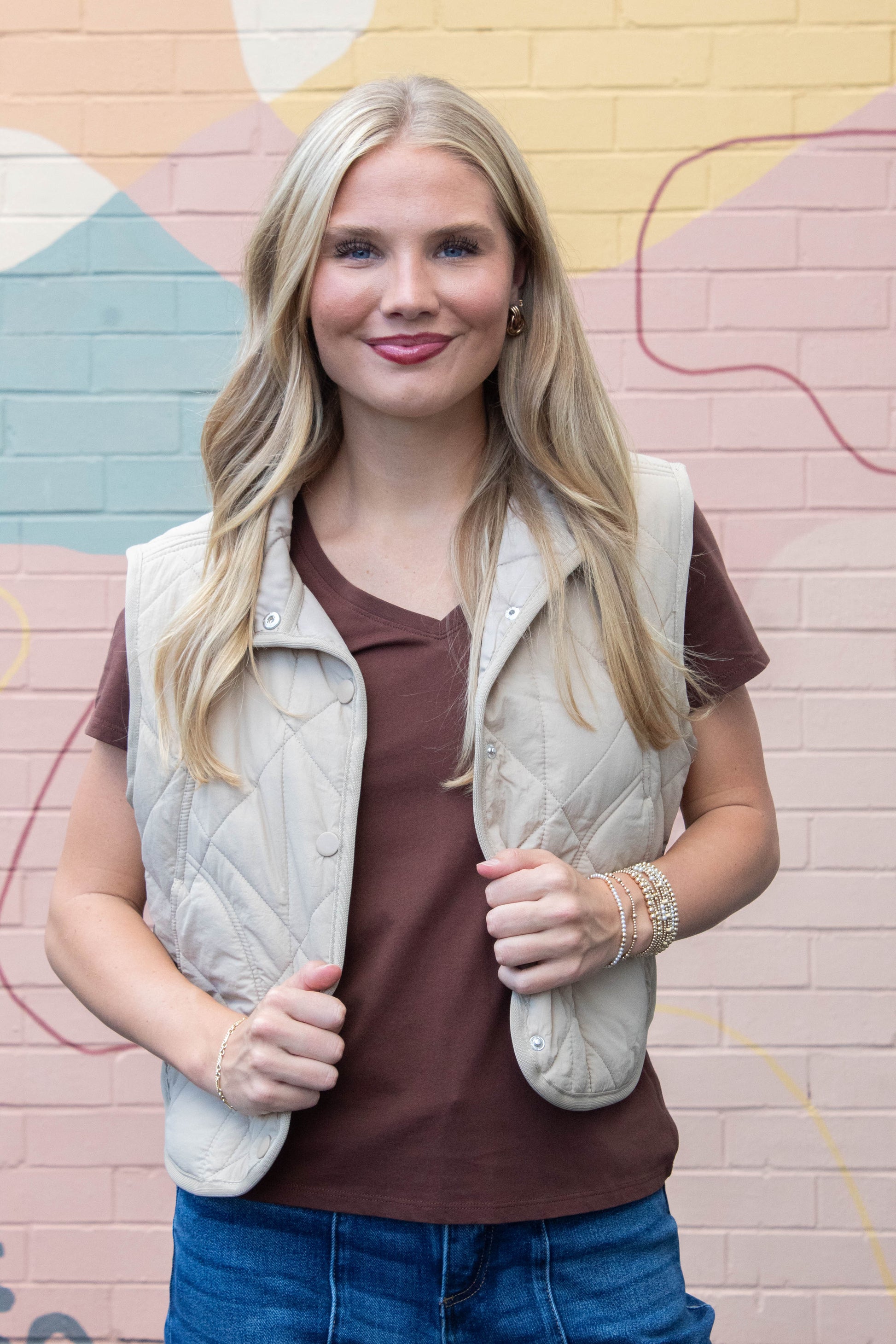 Be Cool Tatum Cotton Jersey V-Neck Tee, Choco