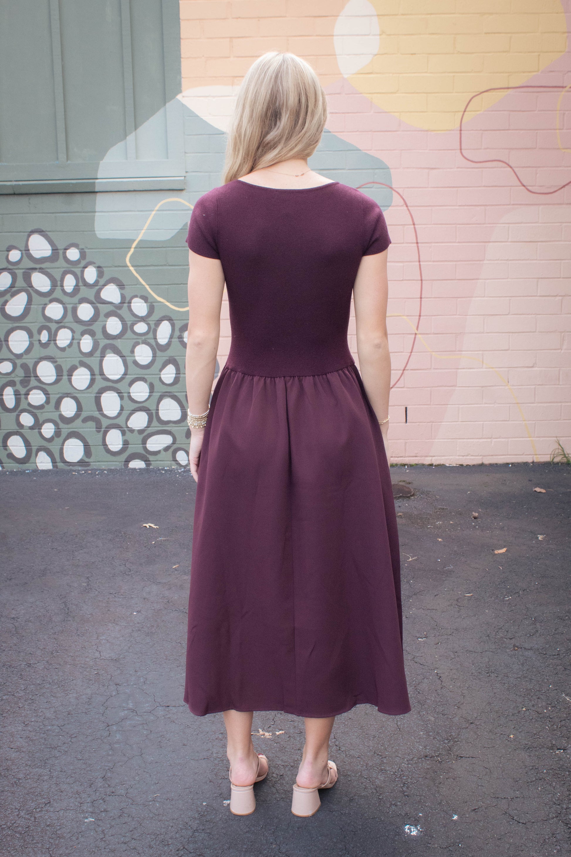  Lillian Woven Knit Mix Dress, Maroon