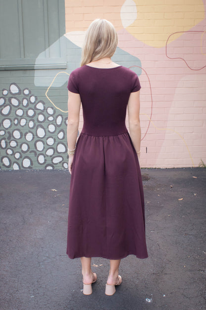  Lillian Woven Knit Mix Dress, Maroon