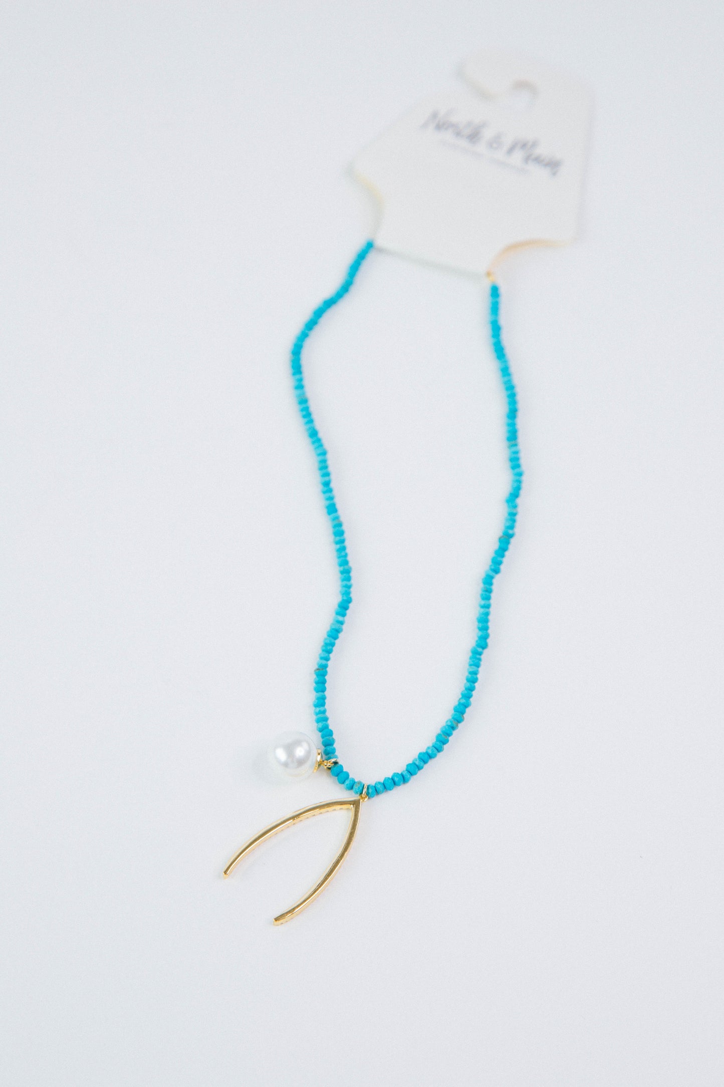  Elaina Beaded Charm Necklace, Gold/Turquoise