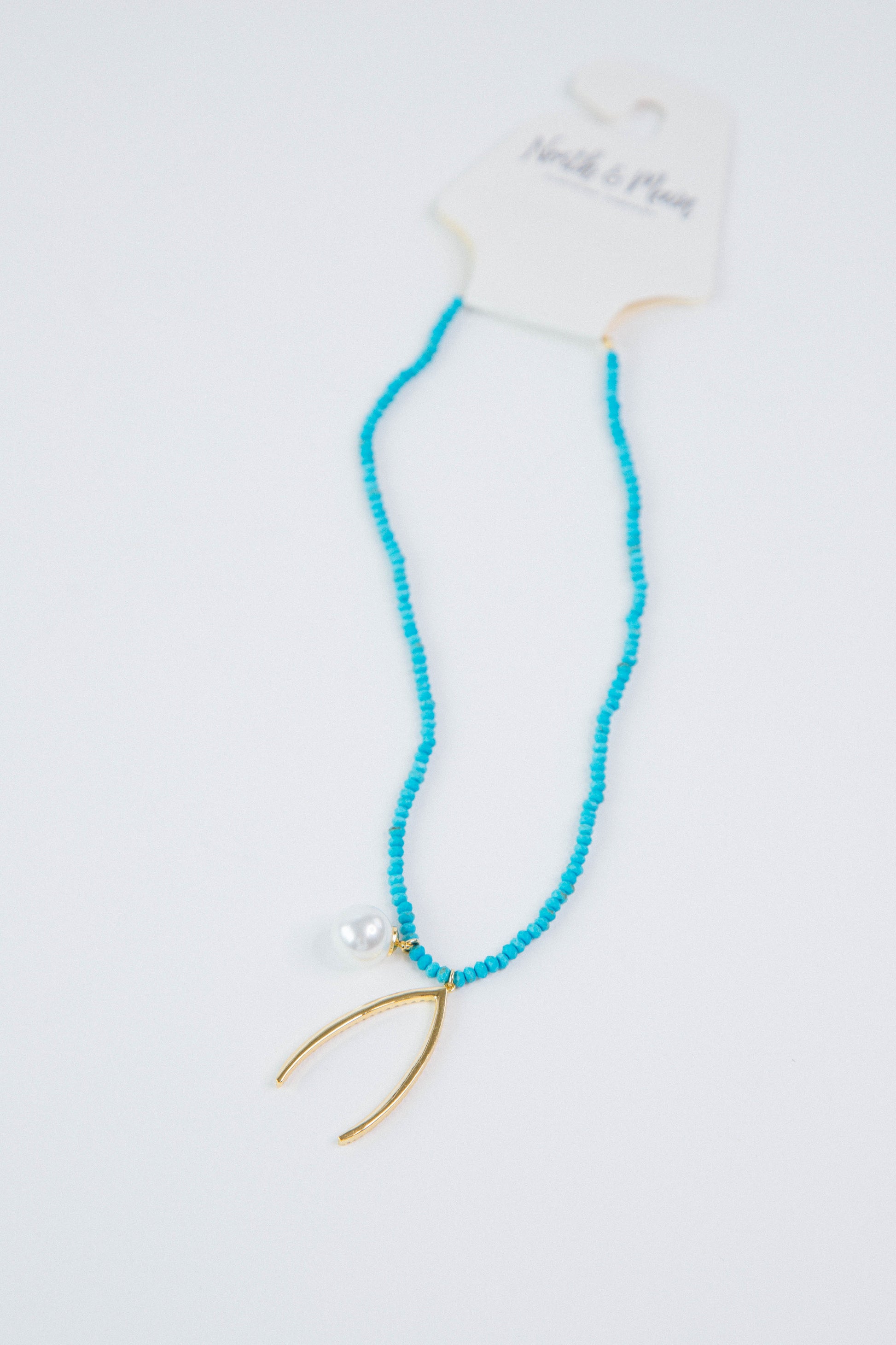  Elaina Beaded Charm Necklace, Gold/Turquoise