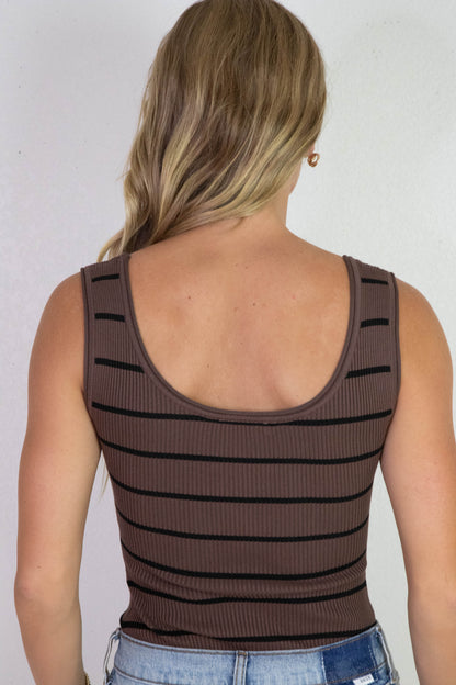  Harmony Striped Sweater Tank Bodysuit, Brown