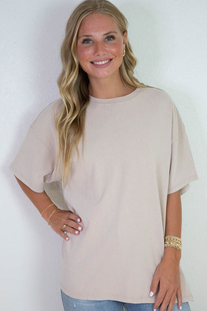  Tenley Oversized Crewneck Tee, Dark Taupe